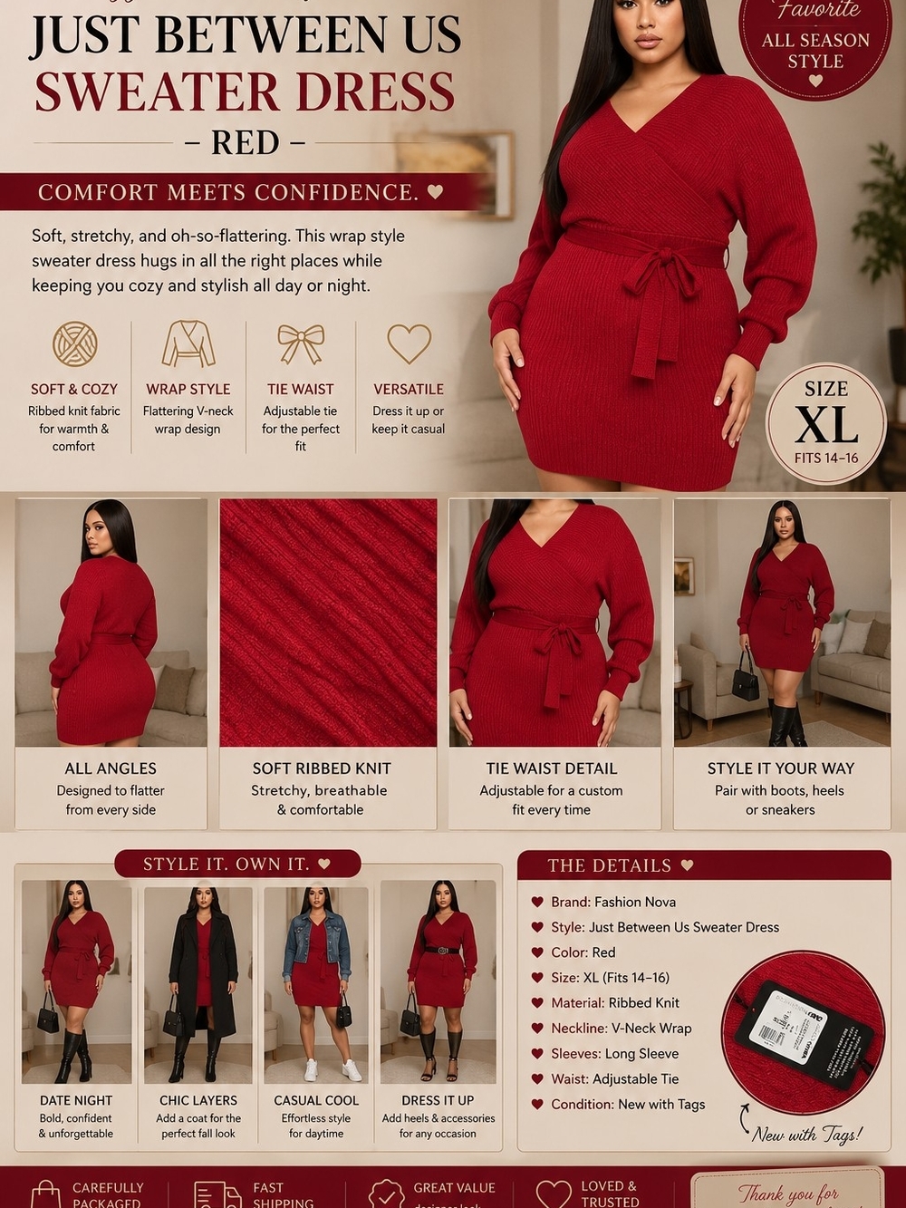 Fashion Nova Just Between Us Red Sweater Dress